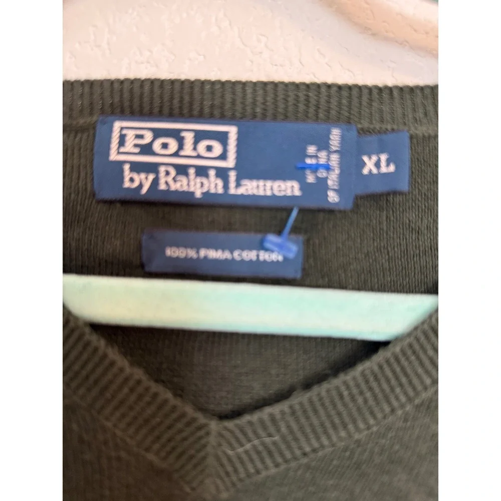 Polo Ralph Lauren Mens XL Green Pima Cotton V Neck Long Sleeve‎ Sweater
